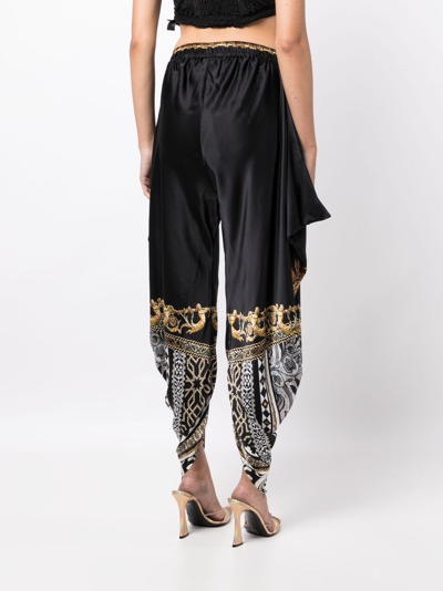 Shop Camilla Graphic-print Draped Silk Trousers In Black