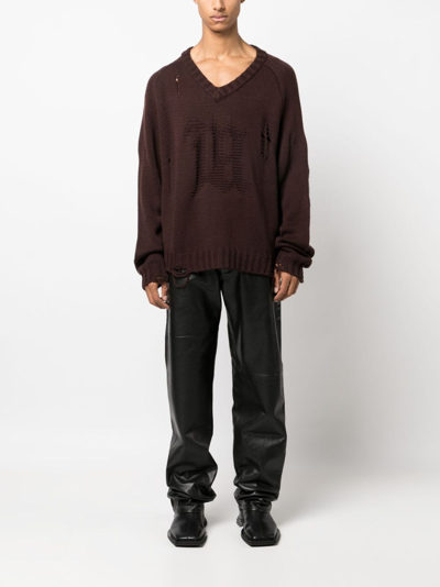 Misbhv Distressed-effect Wool-blend Jumper In Brown