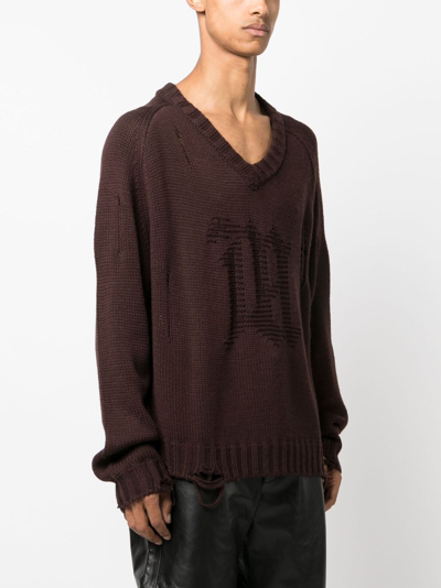 Misbhv Distressed-effect Wool-blend Jumper In Brown