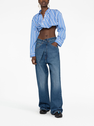 Jacquemus La Chemise Bahia Courte Cropped Button-front Shirt In Blue