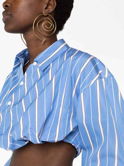 Jacquemus La Chemise Bahia Courte Cropped Button-front Shirt In Blue