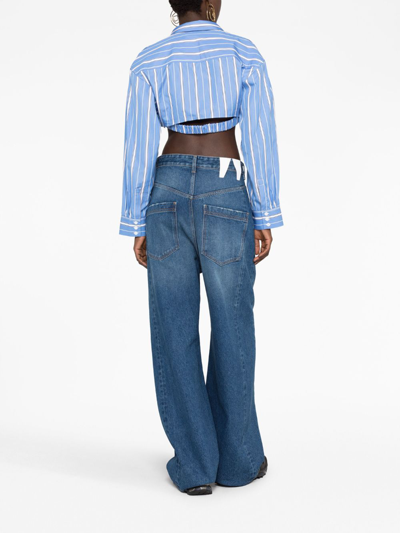 Jacquemus La Chemise Bahia Courte Cropped Button-front Shirt In Blue