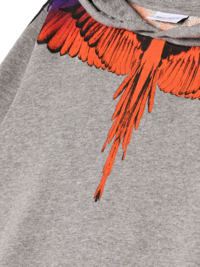Shop Marcelo Burlon County Of Milan Wings-print Cotton-blend Hoodie In Grey