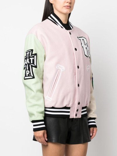 Shop Aries Logo-patch Colour-block Varsity Jacket In Pink