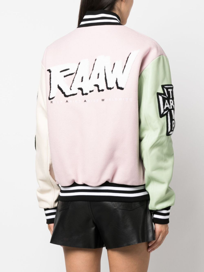 Shop Aries Logo-patch Colour-block Varsity Jacket In Pink