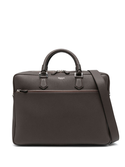 Shop Serapian Grained-texture Leather Briefcase In Brown