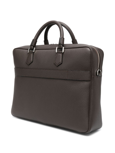 Shop Serapian Grained-texture Leather Briefcase In Brown