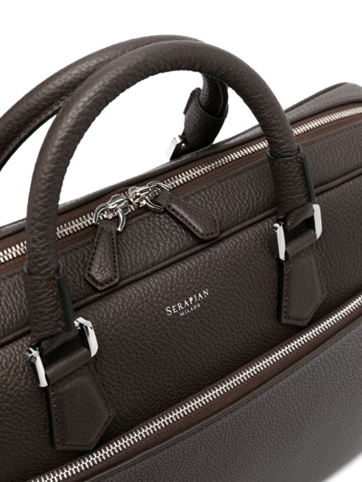 Shop Serapian Grained-texture Leather Briefcase In Brown