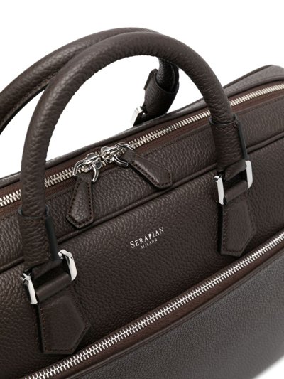Serapian Grained-texture Leather Briefcase In Brown