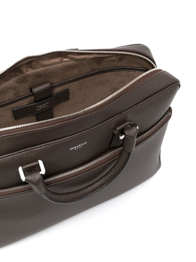 Serapian Grained-texture Leather Briefcase In Brown