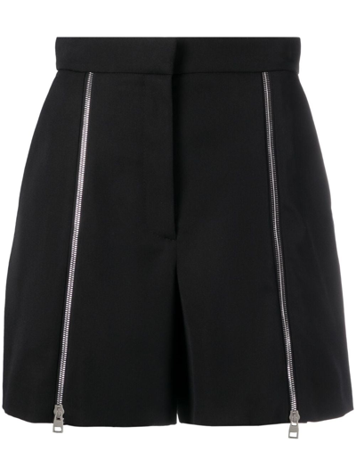 Shop Alexander Mcqueen Zip-detail Wool Shorts In Black