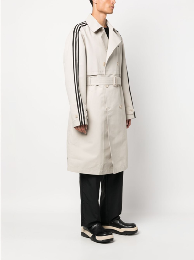 Shop Adidas Originals Striped Belted Trench Coat In Neutrals