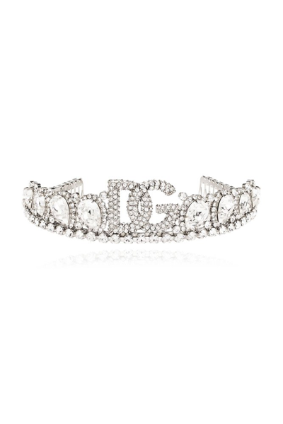 Shop Dolce & Gabbana Dg Logo Embellished Diadem In Silver