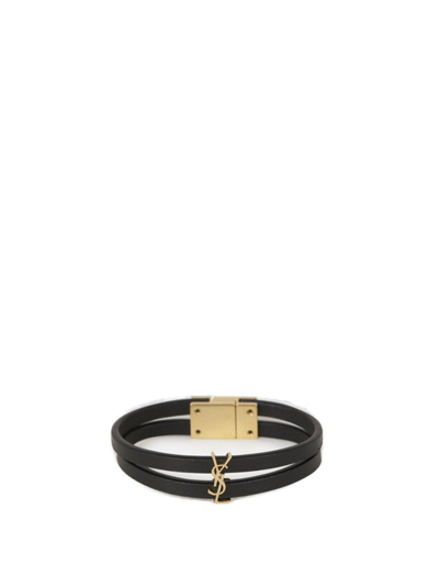 Shop Saint Laurent Cassandre Ysl Logo Plaque Bracelet In Black