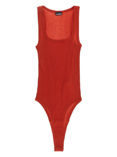 Shop Jacquemus Le Body Caraco Ribbed Bodysuit In Red