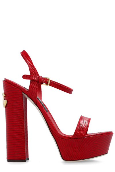 Shop Dolce & Gabbana Dg Plaque Heeled Sandals In Red