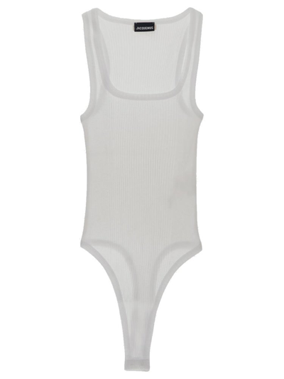 Shop Jacquemus Le Body Caraco Ribbed Bodysuit In White