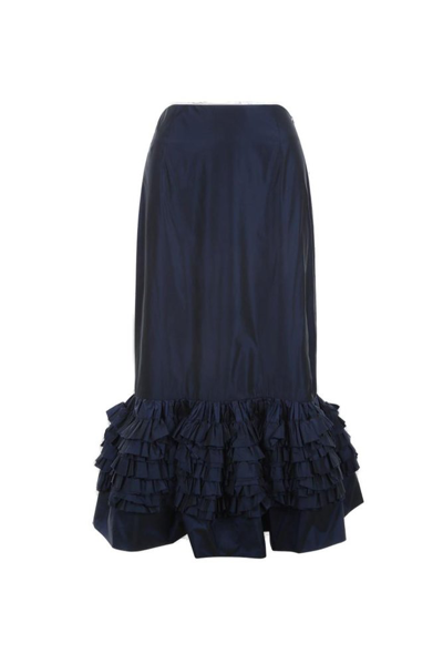 Shop Molly Goddard Taffeta Frilled Hem Midi Skirt In Navy