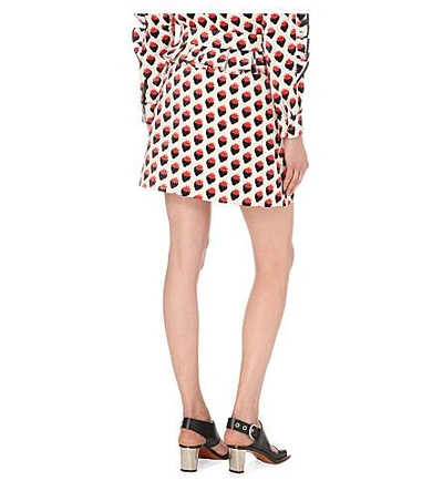 Shop Victoria Victoria Beckham Ruffled Woven Skirt In Graphic Strawberry/ivory