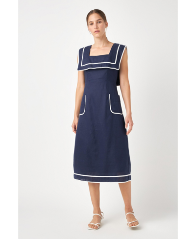 Shop English Factory Women's Square Neckline Midi Dress In Navy/white