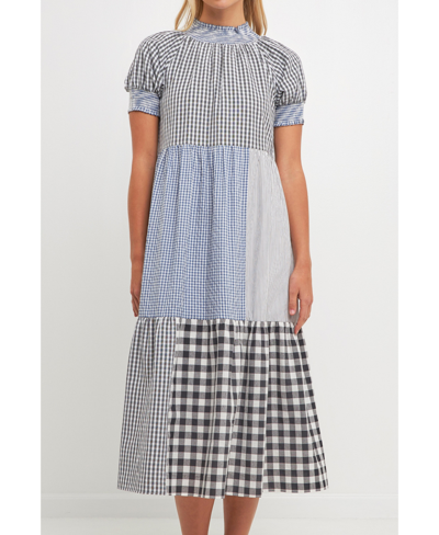 Shop English Factory Women's Patchwork Gingham Midi Dress In Multi