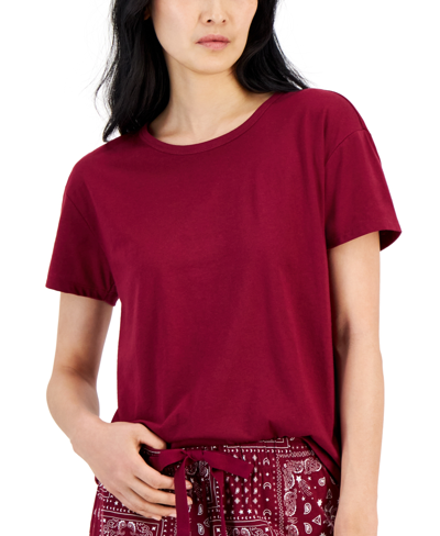 Shop Jenni Women's Graphic-print Crewneck Pajama Top, Created For Macy's In Red Wine