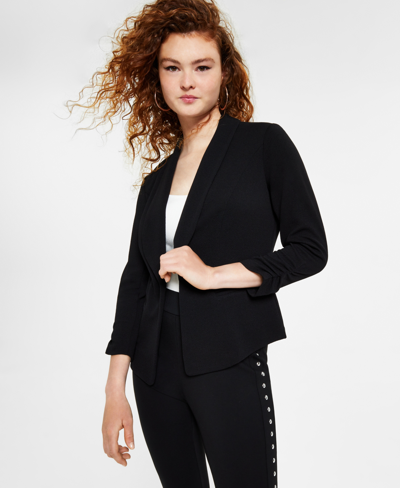 Shop Bar Iii Women's Ruched 3/4-sleeve Knit Blazer, Created For Macy's In Deep Black
