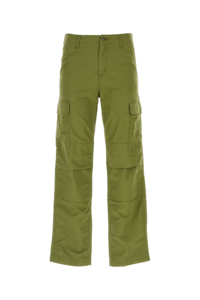 Shop Carhartt Wip Logo Patch Straight Leg Trousers In Green