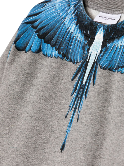 Shop Marcelo Burlon County Of Milan Wings-print Cotton-blend Sweatshirt In Grey