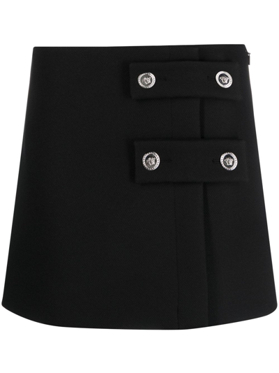 Shop Versace Medusa Button-embellished Miniskirt In Black