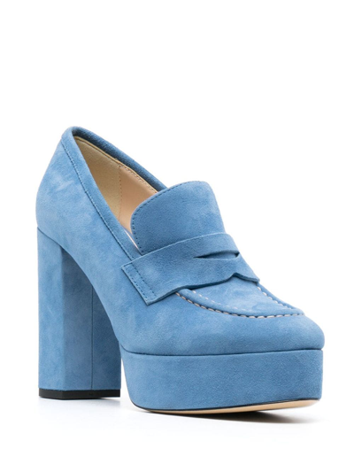 Shop P.a.r.o.s.h Penny-slot 115mm Suede Platform Pumps In Blue