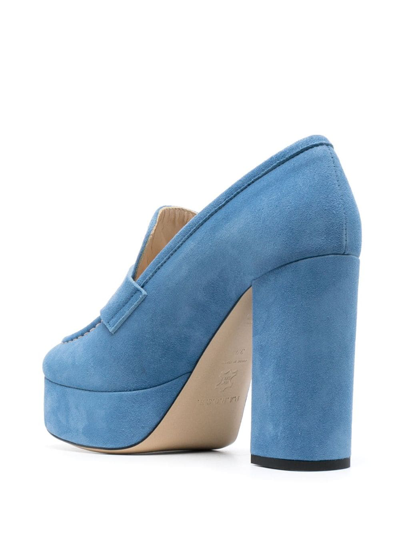 Shop P.a.r.o.s.h Penny-slot 115mm Suede Platform Pumps In Blue