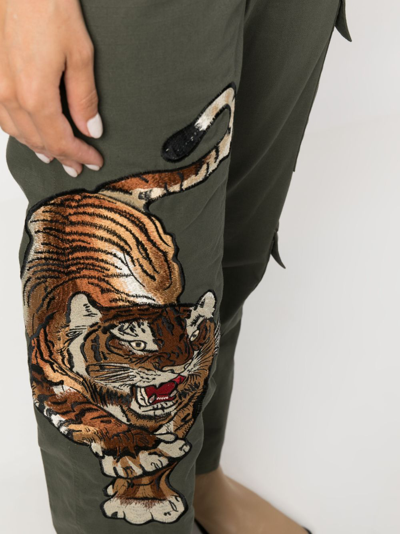 Shop P.a.r.o.s.h Tiger-motif Embroidered Cargo Trousers In Green