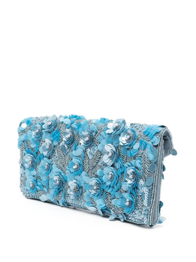 Shop P.a.r.o.s.h Floral Sequin-embellished Clutch Bag In Blue