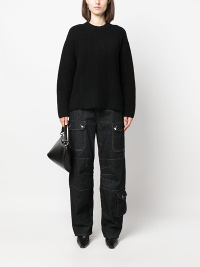 Shop P.a.r.o.s.h Ribbed-knit Cashmere Sweatshirt In Black