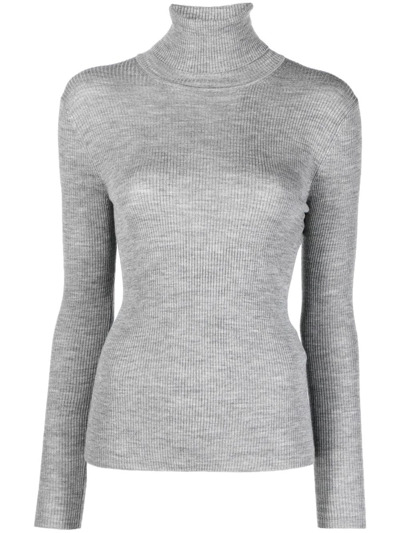 Shop P.a.r.o.s.h High-neck Ribbed-knit Wool Top In Grey