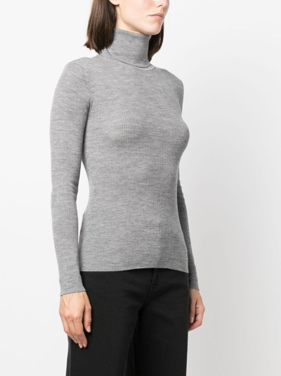 Shop P.a.r.o.s.h High-neck Ribbed-knit Wool Top In Grey