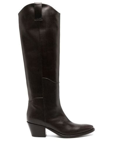 Shop P.a.r.o.s.h 65mm Knee-high Leather Boots In Brown