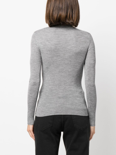 P.a.r.o.s.h High-neck Ribbed-knit Wool Top In Grey