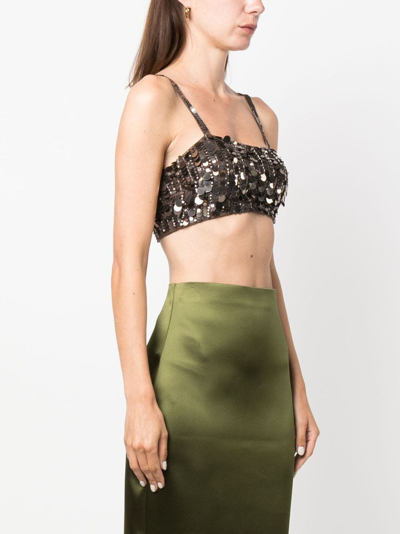 Shop P.a.r.o.s.h Sequin-embellished Cropped Tank Top In Brown