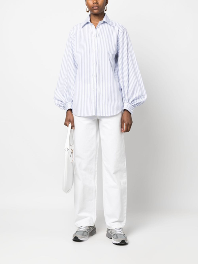 Shop P.a.r.o.s.h Striped Puff-sleeves Cotton Shirt In White