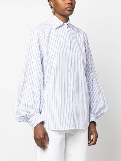 Shop P.a.r.o.s.h Striped Puff-sleeves Cotton Shirt In White