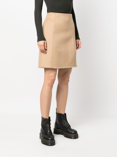 Shop P.a.r.o.s.h Side-slit High-waisted Wool Skirt In Neutrals