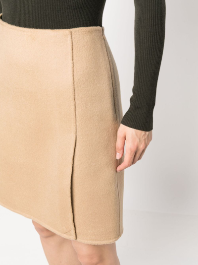 Shop P.a.r.o.s.h Side-slit High-waisted Wool Skirt In Neutrals