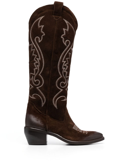 Shop P.a.r.o.s.h Decorative-stitching 80mm Cowboy Boots In Brown