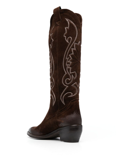 Shop P.a.r.o.s.h Decorative-stitching 80mm Cowboy Boots In Brown