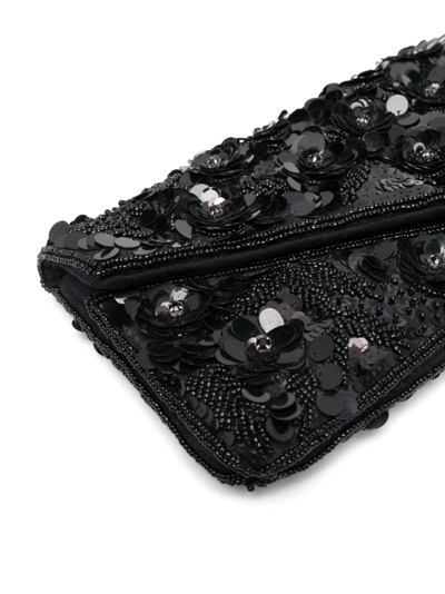 Shop P.a.r.o.s.h Floral Sequin-embellished Clutch Bag In Black