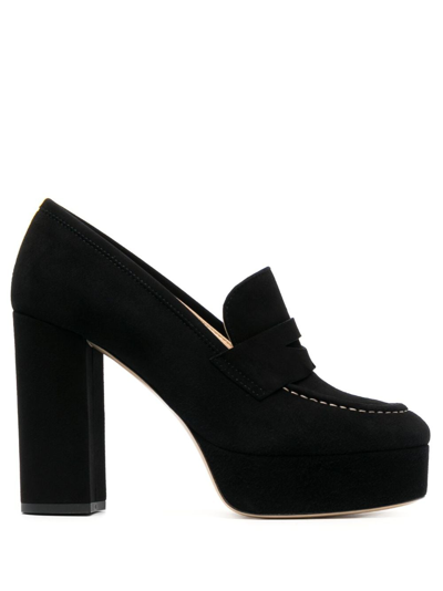 Shop P.a.r.o.s.h Penny-slot 115mm Suede Platform Sandals In Black