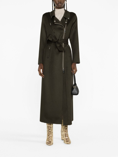 Shop P.a.r.o.s.h Off-centre Belted Trench Coat In Green