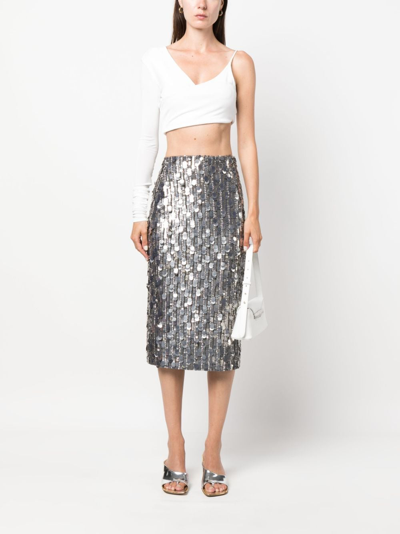 Shop P.a.r.o.s.h Sequin-embellished Pencil Skirt In Grey